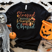 Load image into Gallery viewer, Stressed, Blessed & Pumpkin Spiced Obsessed Unisex t-shirt