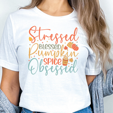 Load image into Gallery viewer, Stressed, Blessed & Pumpkin Spiced Obsessed Unisex t-shirt