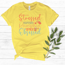 Load image into Gallery viewer, Stressed, Blessed & Pumpkin Spiced Obsessed Unisex t-shirt