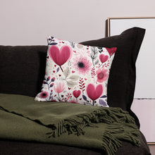 Load image into Gallery viewer, Pink Heart Flowers Premium Pillow Case