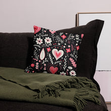 Load image into Gallery viewer, Black With Heart Flowers Premium Pillow Case