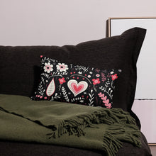 Load image into Gallery viewer, Black With Heart Flowers Premium Pillow Case