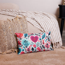Load image into Gallery viewer, Pink and Aqua Hearts and Flowers Premium Pillow Case