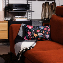 Load image into Gallery viewer, Multicolored Flowers and Hearts on Black Premium Pillow Case