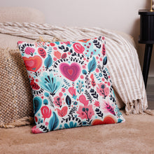 Load image into Gallery viewer, Pink and Aqua Hearts and Flowers Premium Pillow Case