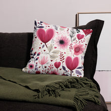 Load image into Gallery viewer, Pink Heart Flowers Premium Pillow Case