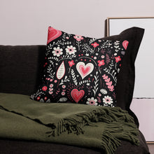 Load image into Gallery viewer, Black With Heart Flowers Premium Pillow Case