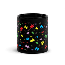 Load image into Gallery viewer, Autism Puzzle Pieces and Ribbons Black Glossy Mug