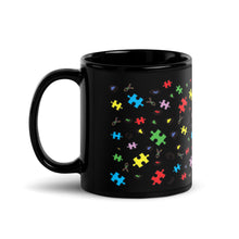 Load image into Gallery viewer, Autism Puzzle Pieces and Ribbons Black Glossy Mug