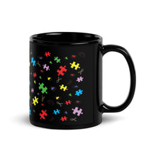 Load image into Gallery viewer, Autism Puzzle Pieces and Ribbons Black Glossy Mug