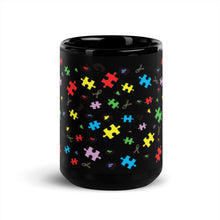 Load image into Gallery viewer, Autism Puzzle Pieces and Ribbons Black Glossy Mug