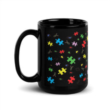 Load image into Gallery viewer, Autism Puzzle Pieces and Ribbons Black Glossy Mug
