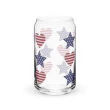 Load image into Gallery viewer, Patriotic Stars and Hearts Can-shaped glass