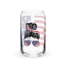 Load image into Gallery viewer, Patriotic Messy Bun and Flag Can-shaped glass