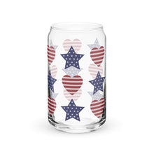 Load image into Gallery viewer, Patriotic Stars and Hearts Can-shaped glass