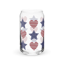 Load image into Gallery viewer, Patriotic Stars and Hearts Can-shaped glass