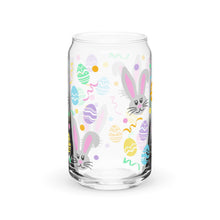 Load image into Gallery viewer, Gray Bunnies and Easter Eggs Can-shaped glass