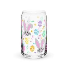 Load image into Gallery viewer, Gray Bunnies and Easter Eggs Can-shaped glass