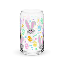 Load image into Gallery viewer, Gray Bunnies and Easter Eggs Can-shaped glass