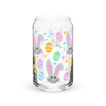 Load image into Gallery viewer, Gray Bunnies and Easter Eggs Can-shaped glass