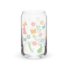 Load image into Gallery viewer, Pastel Bunnies and Flowers Can-shaped glass