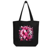 Load image into Gallery viewer, Breast Cancer Leopard Ribbin and Flower Eco Tote Bag