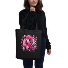 Load image into Gallery viewer, Breast Cancer Leopard Ribbin and Flower Eco Tote Bag