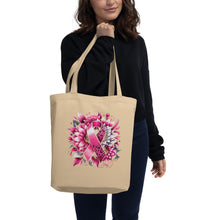 Load image into Gallery viewer, Breast Cancer Leopard Ribbin and Flower Eco Tote Bag