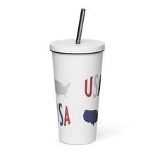 Load image into Gallery viewer, USA Maps Insulated tumbler with a straw