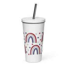Load image into Gallery viewer, Patriotic Rainbows Insulated tumbler with a straw