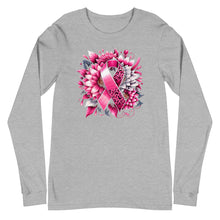 Load image into Gallery viewer, Breast Cancer Ribbon and Flower Unisex Long Sleeve Tee