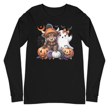 Load image into Gallery viewer, Cute and Spooky Highland Cow Unisex Long Sleeve Tee