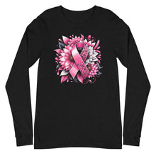 Load image into Gallery viewer, Breast Cancer Ribbon and Flower Unisex Long Sleeve Tee