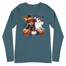 Load image into Gallery viewer, Cute and Spooky Highland Cow Unisex Long Sleeve Tee