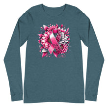 Load image into Gallery viewer, Breast Cancer Ribbon and Flower Unisex Long Sleeve Tee