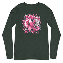Load image into Gallery viewer, Breast Cancer Ribbon and Flower Unisex Long Sleeve Tee