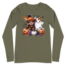 Load image into Gallery viewer, Cute and Spooky Highland Cow Unisex Long Sleeve Tee