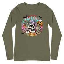 Load image into Gallery viewer, Retro Beachy Halloween Skull Unisex Long Sleeve Tee