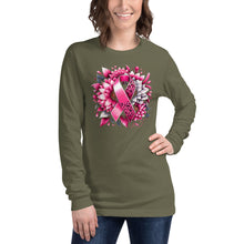 Load image into Gallery viewer, Breast Cancer Ribbon and Flower Unisex Long Sleeve Tee