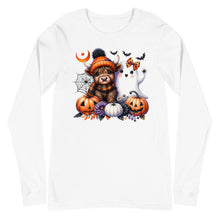 Load image into Gallery viewer, Cute and Spooky Highland Cow Unisex Long Sleeve Tee