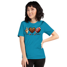 Load image into Gallery viewer, Peace Love Football (leopard heart) Unisex t-shirt