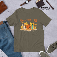 Load image into Gallery viewer, Peace Love Fall Orange Heart Unisex t-shirt