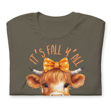 Load image into Gallery viewer, It's Fall Y'All Highland Cow Unisex t-shirt (Darker Colors)