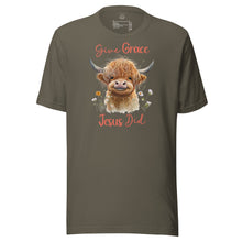 Load image into Gallery viewer, Give Grace, Jesus Did (Highland Cow) Unisex t-shirt