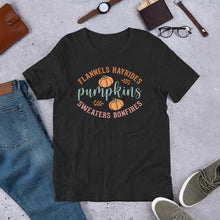 Load image into Gallery viewer, Flannels, Hayrides, Pumpkins Unisex t-shirt