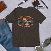 Load image into Gallery viewer, Flannels, Hayrides, Pumpkins Unisex t-shirt