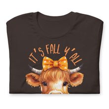 Load image into Gallery viewer, It's Fall Y'All Highland Cow Unisex t-shirt (Darker Colors)