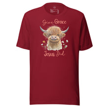 Load image into Gallery viewer, Give Grace, Jesus Did (Highland Cow) Unisex t-shirt