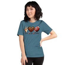 Load image into Gallery viewer, Peace Love Football (leopard heart) Unisex t-shirt