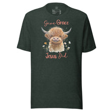 Load image into Gallery viewer, Give Grace, Jesus Did (Highland Cow) Unisex t-shirt